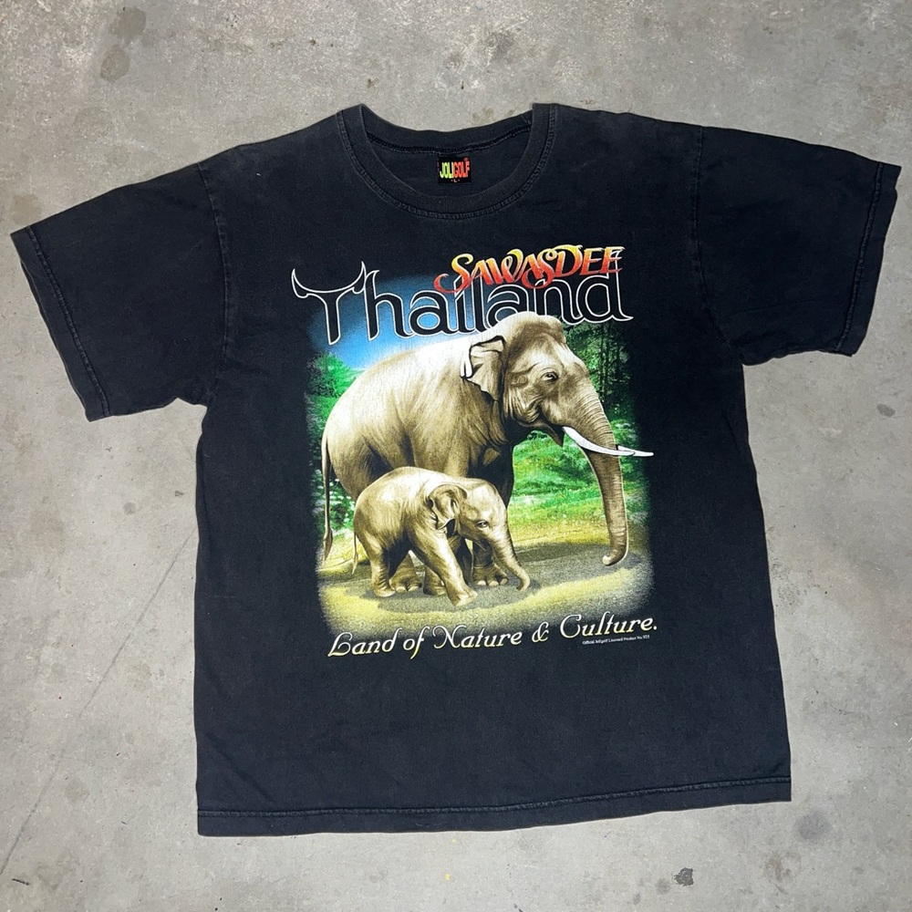 JOLIGOLF- Land Of Nature & Culture Thailand, Elephant Print, Black T-Shirt Sz L